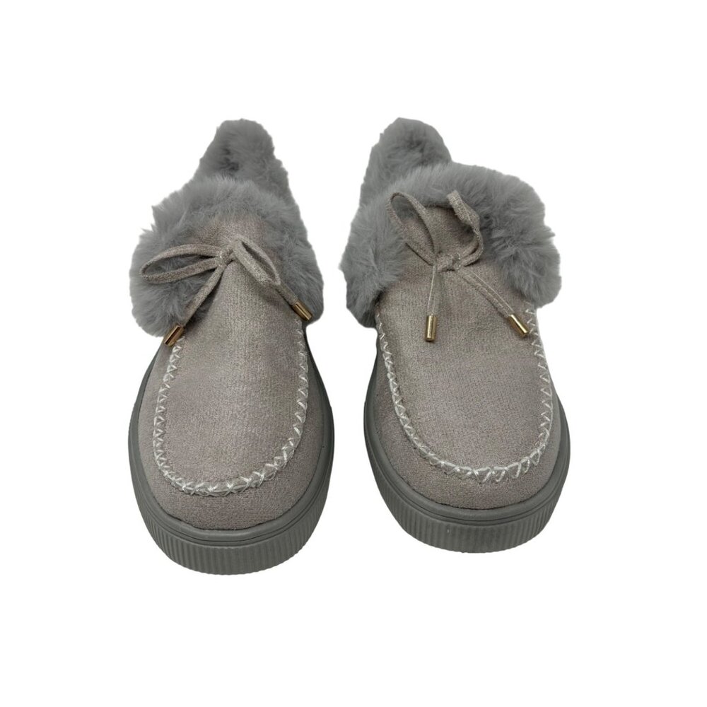 Sootheez House Slippers Women's 10.5 Grey Faux Fur Moccasins Loafers
